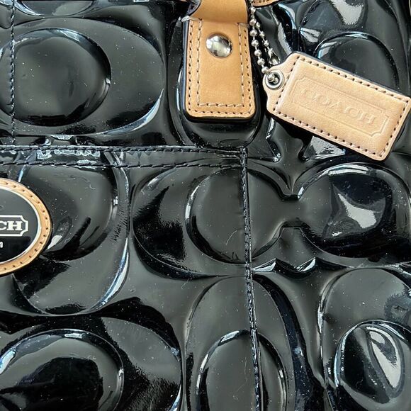 Coach Peyton Embossed Patent Black Purse Handbag With Tan K1261-F22322 - Picture 2 of 12